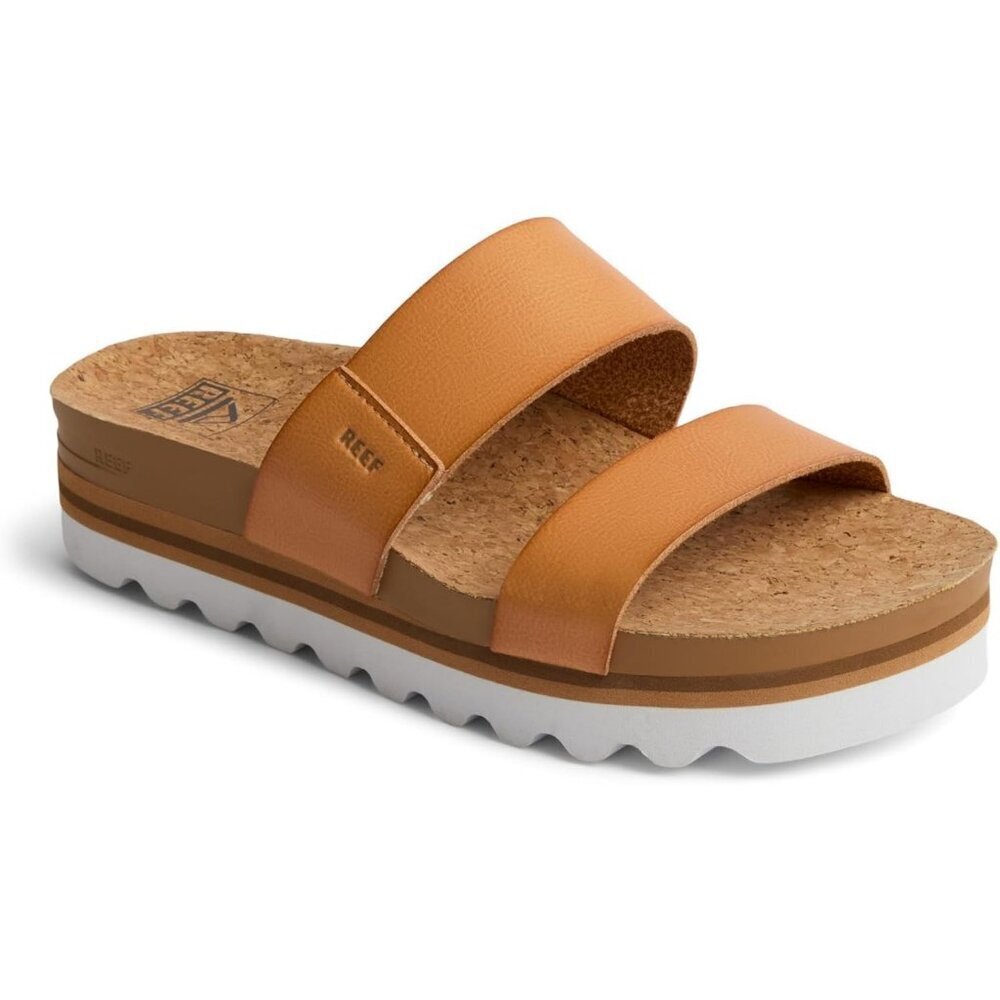 Women's Slide Sandal Brown Open Toe Slip-on Hi Platform Heel Double Strap - Picture 2 of 7